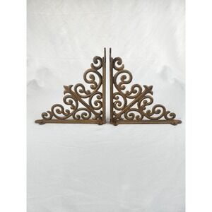 Pair Cast Iron Corbels Shelf Brackets 10x10 Victorian Scroll Rustic Farmhouse